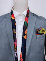 The Mighty Blue Jungle - Silk Scarf & Pocket Square Set - Combo Sets | Monzoro Pakistan
