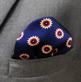 Navy Blue and Gold Reversible Silk Pocket Square