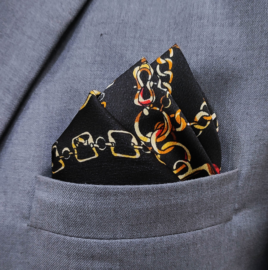 Chains and Straps (Black) Silk Pocket Square