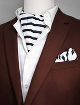 Black & White Stripes Silk Ascot & Pocket Square Set - Combo Sets | Monzoro Pakistan