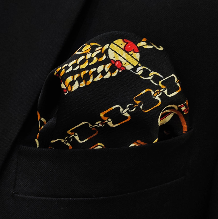 Chains and Straps (Black) Silk Pocket Square