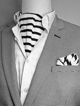 Black & White Stripes Silk Ascot & Pocket Square Set - Combo Sets | Monzoro Pakistan