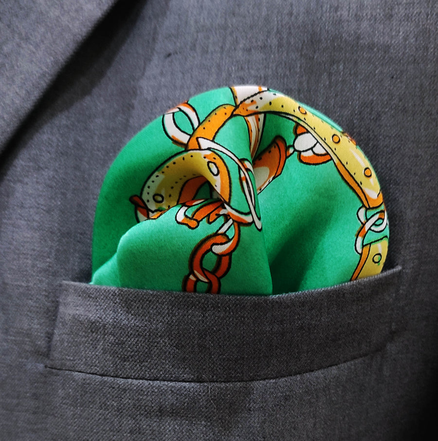 Chains and Straps (Sea Green) Silk Pocket Square