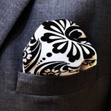 BLACK & WHITE TURKISH FLORAL SILK POCKET SQUARES