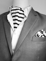 Black & White Stripes Silk Ascot & Pocket Square Set - Combo Sets | Monzoro Pakistan
