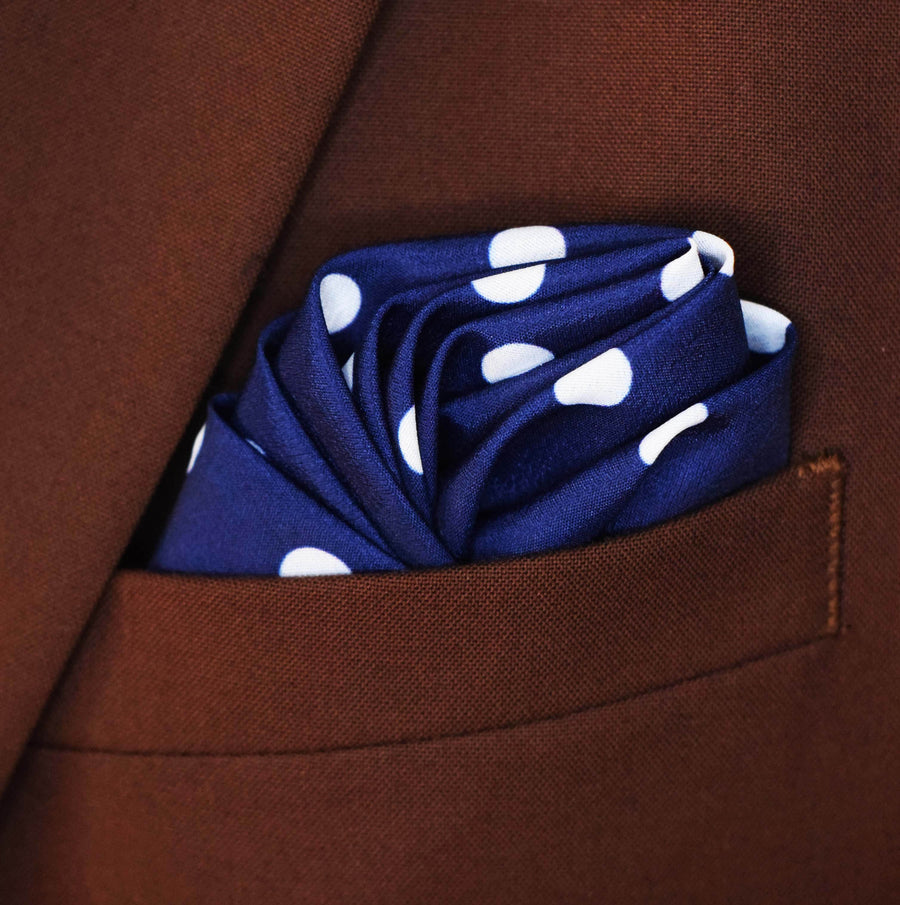 Blue Polka Drops Silk Pocket Square