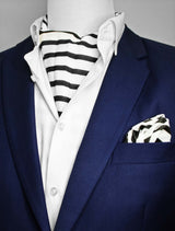 Black & White Stripes Silk Ascot & Pocket Square Set - Combo Sets | Monzoro Pakistan