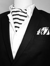 Black & White Stripes Silk Ascot & Pocket Square Set - Combo Sets | Monzoro Pakistan