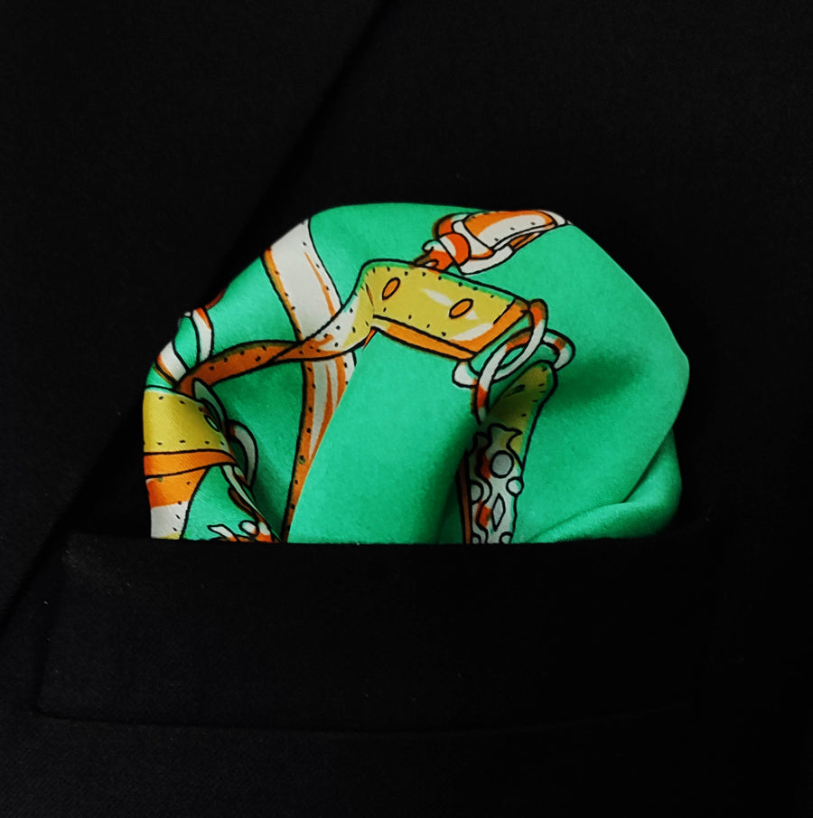 Chains and Straps (Sea Green) Silk Pocket Square