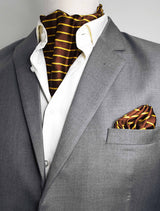 Yellow Cane Hazel Silk Ascot & Pocket Square Set - Combo Sets | Monzoro Pakistan