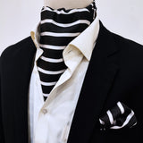 Black with White - Silk Men Ascot & Pocket Square Set - Combo Sets | Monzoro Pakistan