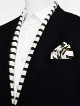 White & Green Stripes Silk Scarf & Pocket Square Set - Combo Sets | Monzoro Pakistan