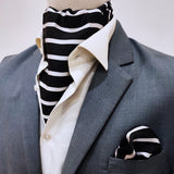 Black with White - Silk Men Ascot & Pocket Square Set - Combo Sets | Monzoro Pakistan