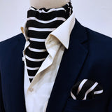 Black with White - Silk Men Ascot & Pocket Square Set - Combo Sets | Monzoro Pakistan