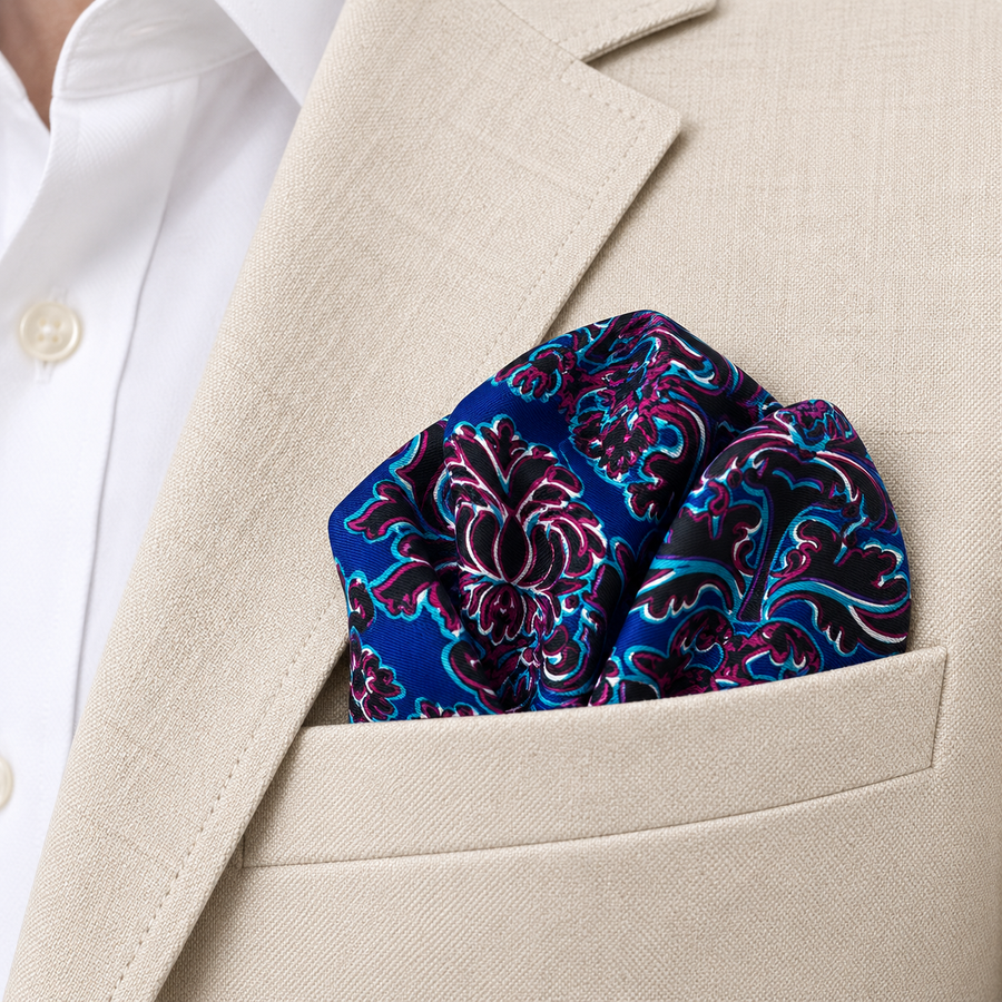 Electric Damask Silk Pocket Square