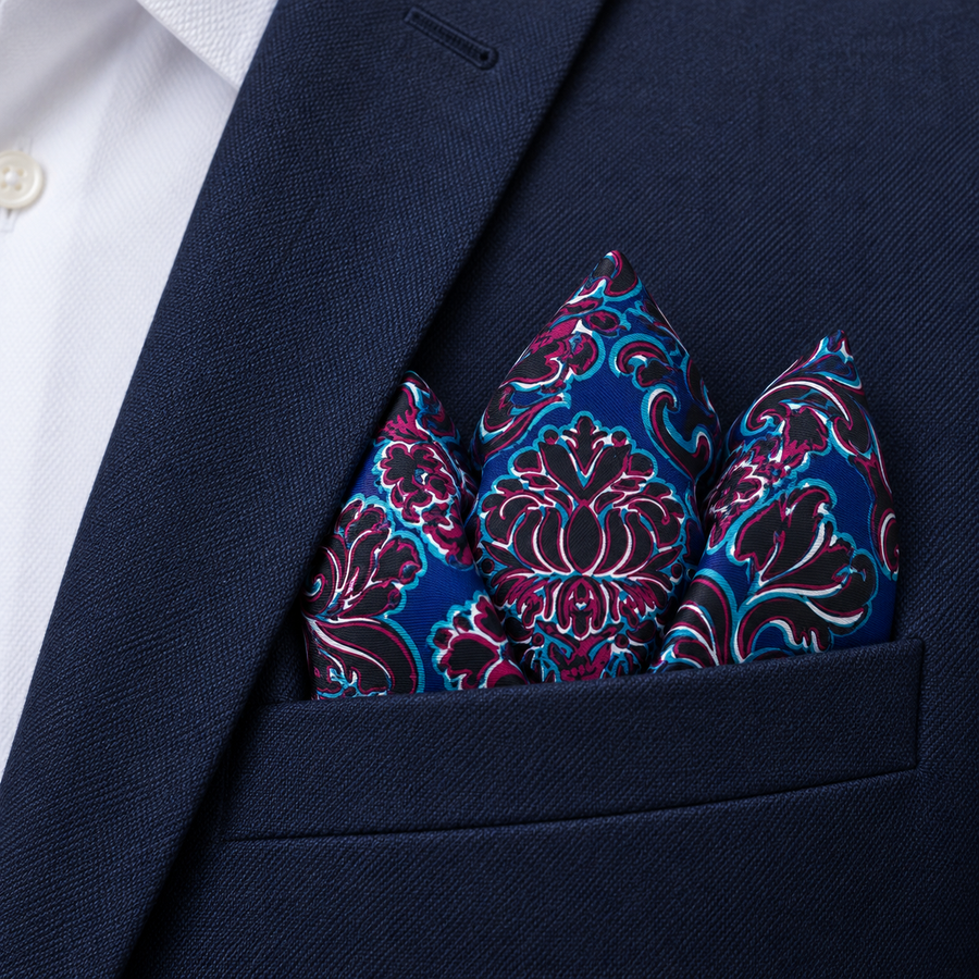 Electric Damask Silk Pocket Square