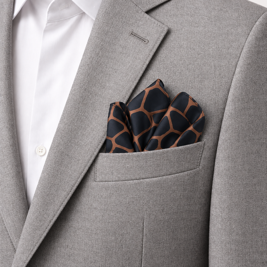 Midnight Giraffe Mosaic Silk Pocket Square