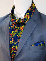 Paisley & Floral Navy Blue - Silk Scarf & Pocket Square Set - Combo Sets | Monzoro Pakistan
