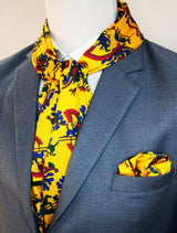Mustard Paisley & Floral - Silk Scarf & Pocket Square Set - Combo Sets | Monzoro Pakistan