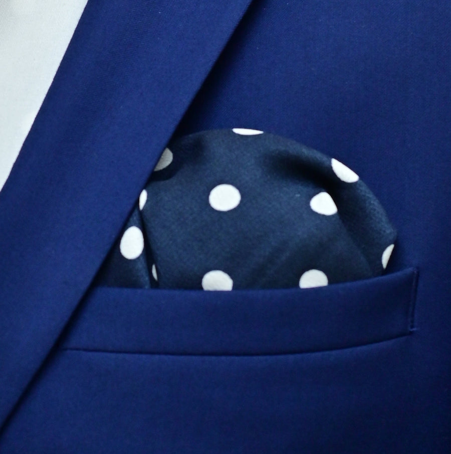 Blue Polka Drops Silk Pocket Square