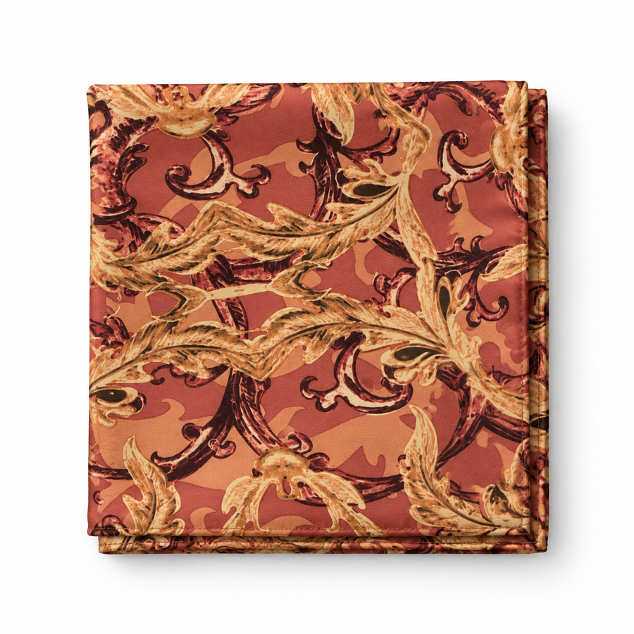Rust & Gold Terracotta Silk Pocket Square