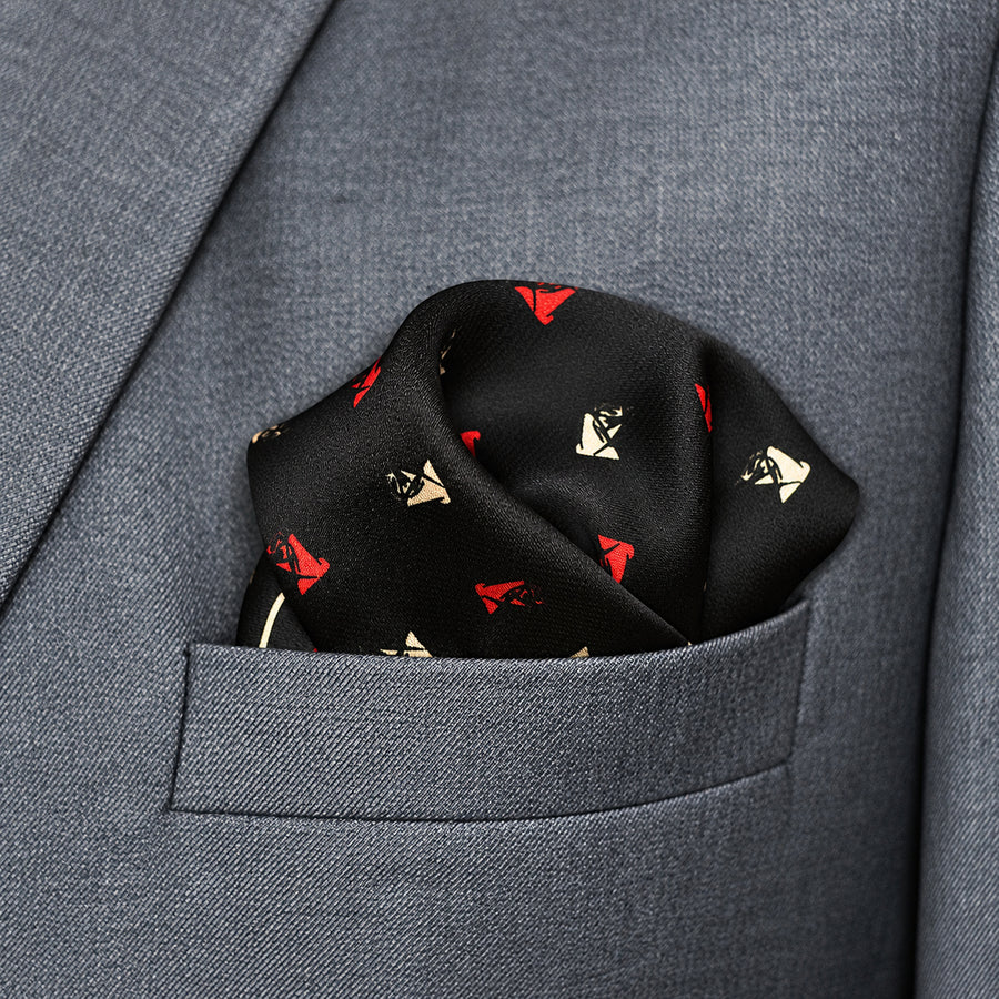 Abstract Horse pocket square — close-up wearing detail.