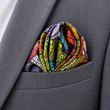 Abstract Matrix pocket square — close-up wearing detail.