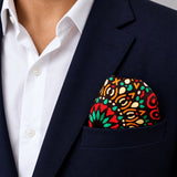 African Art silk pocket square pocket square — navy jacket · wearing detail.