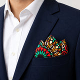 African Art silk pocket square pocket square — navy jacket · alternate fold.
