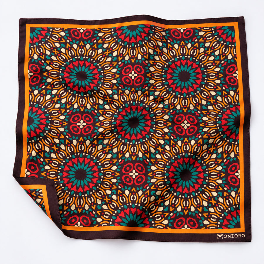 African Art silk pocket square pocket square — unfolded studio detail.