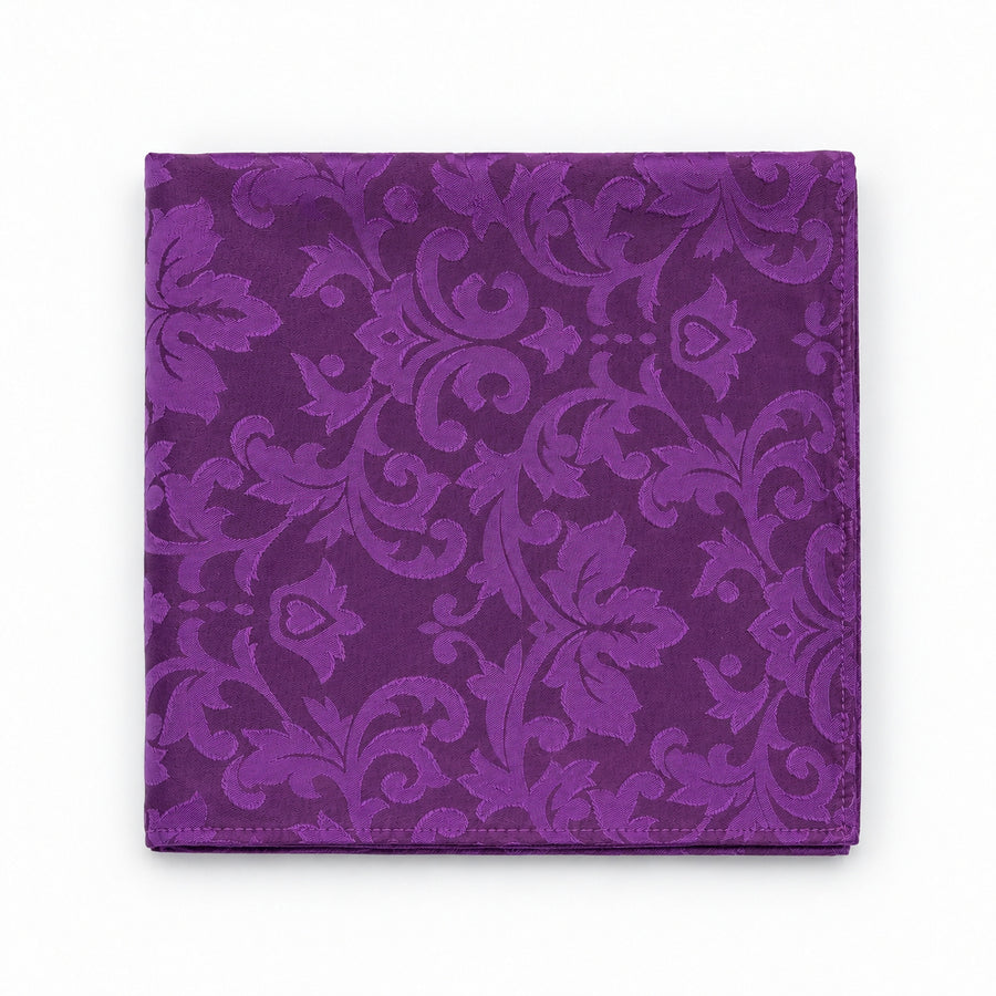Amethyst Scroll Damask Silk Pocket Square — folded product.