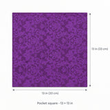 Amethyst Scroll Damask Silk Pocket Square — size guide.