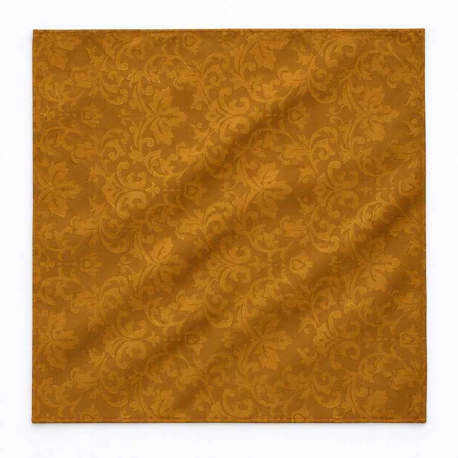 Antique Gold Scroll Damask Silk Pocket Square — Unfolded studio detail