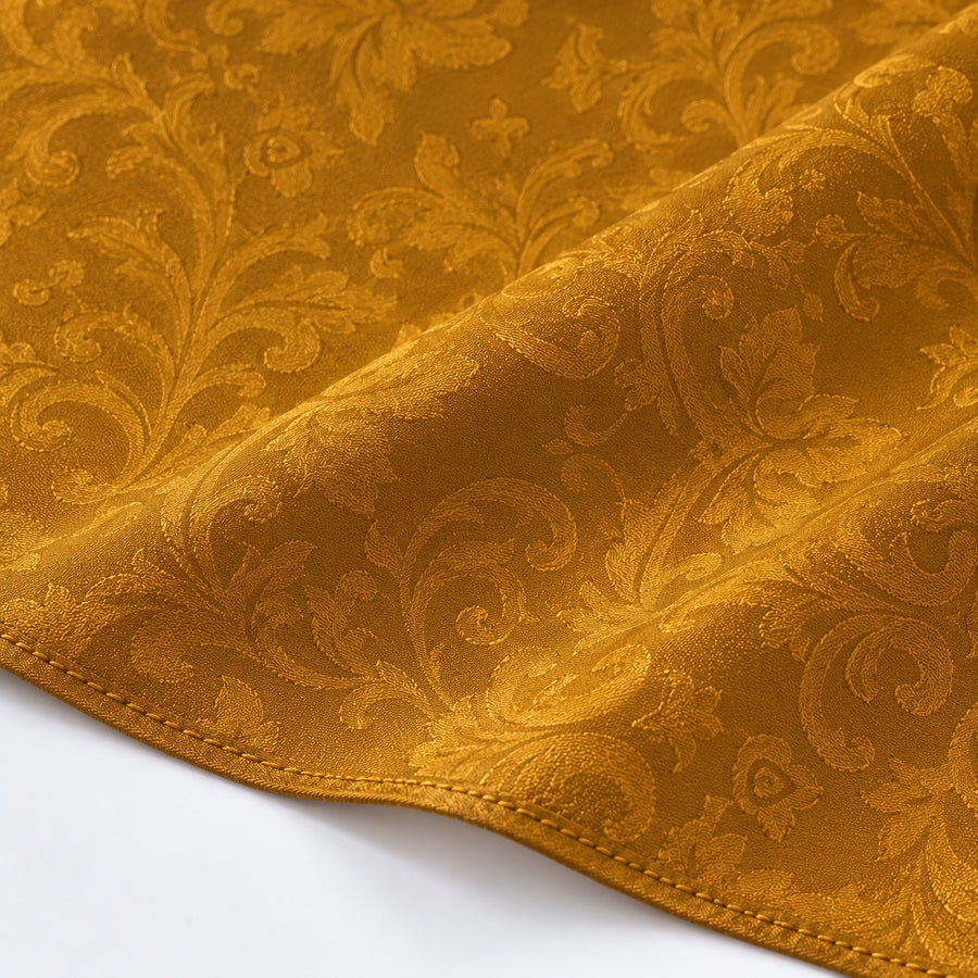 Antique Gold Scroll Damask Silk Pocket Square — Fabric and design close-up