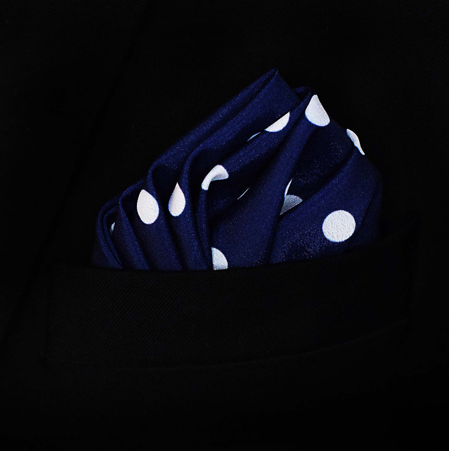Blue Polka Drops Silk Pocket Square