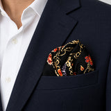 Ball Chain Art pocket square — navy jacket · wearing detail.