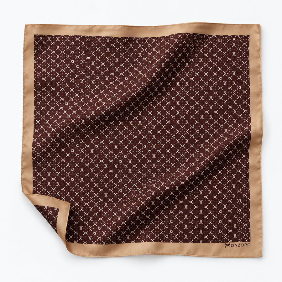 Chocolate HoneyComb pocket square — unfolded studio detail.