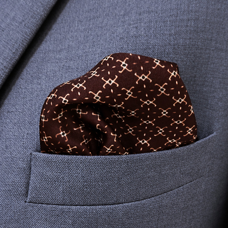 Chocolate HoneyComb pocket square — close-up wearing detail.