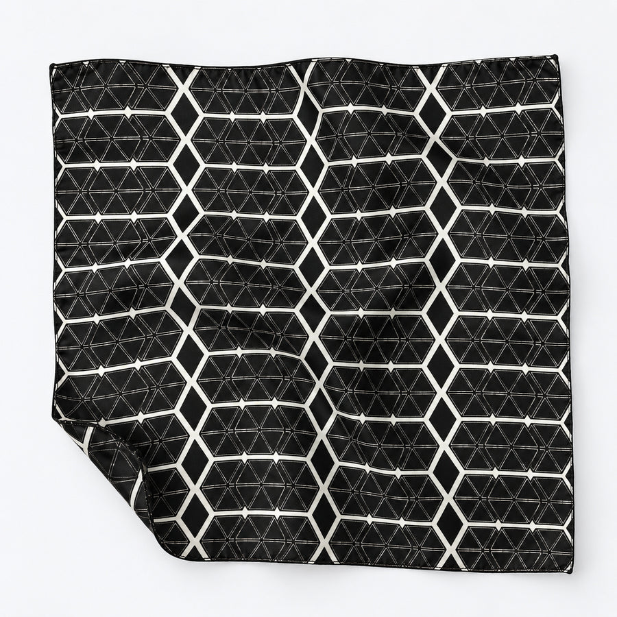 Black and White Hexagonal pocket square — unfolded studio detail.