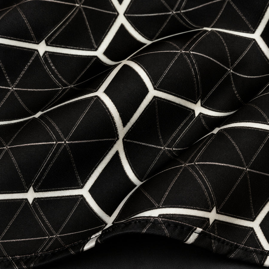 Black and White Hexagonal pocket square — fabric and design close-up.