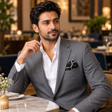 Black and White Hexagonal pocket square — restaurant lifestyle.