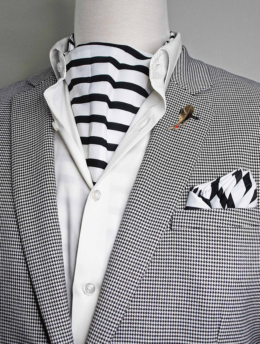 Black & White Stripes Silk Ascot Set - Combo Sets | Monzoro Pakistan