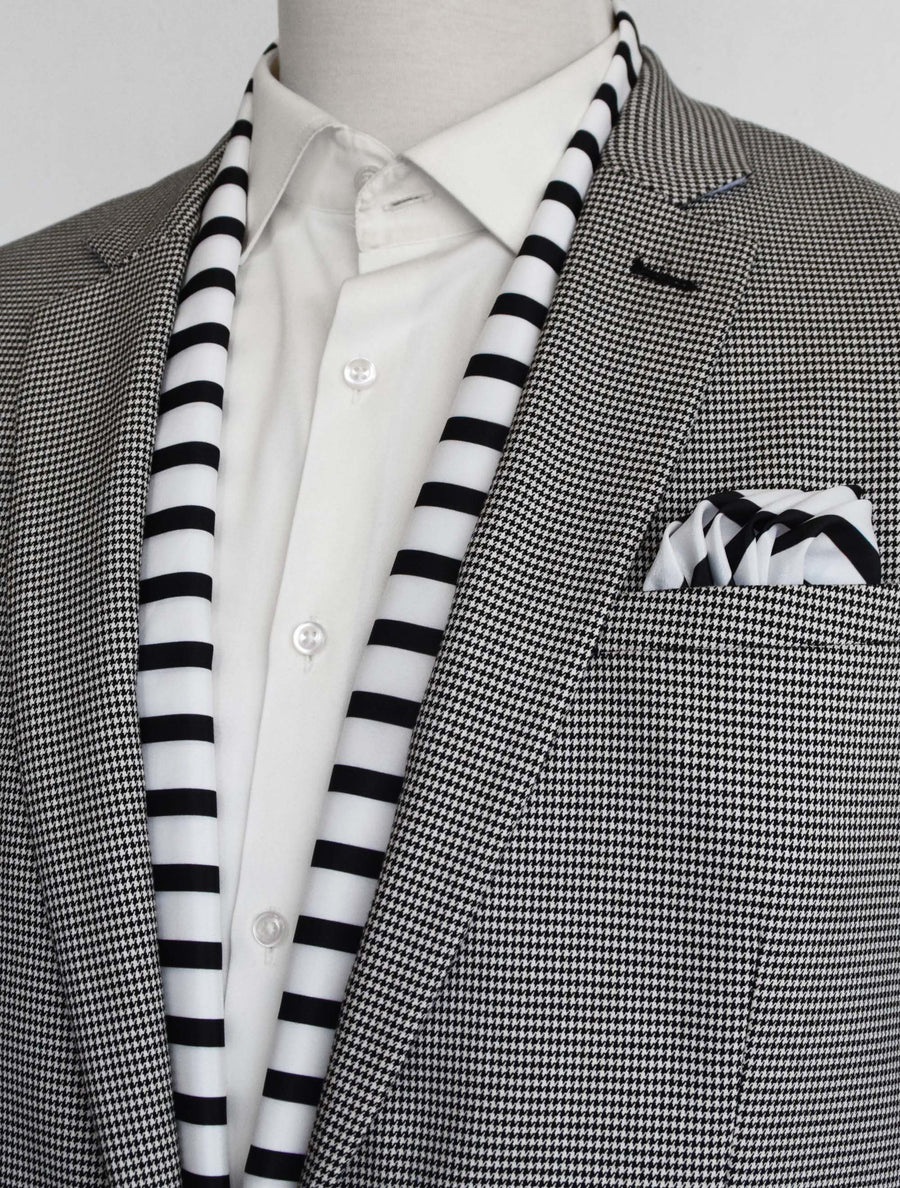 Black & White Stripes Silk Scarf & Pocket Square Set - Combo Sets | Monzoro Pakistan