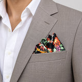 Black Boho Japanese pocket square — light jacket · wearing detail.