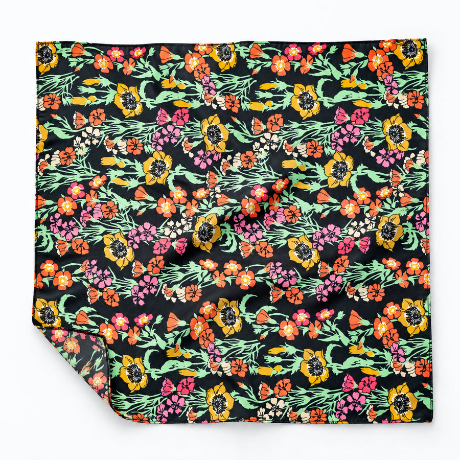 Black Boho Japanese pocket square — unfolded studio detail.