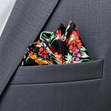 Black Boho Japanese pocket square — close-up wearing detail.
