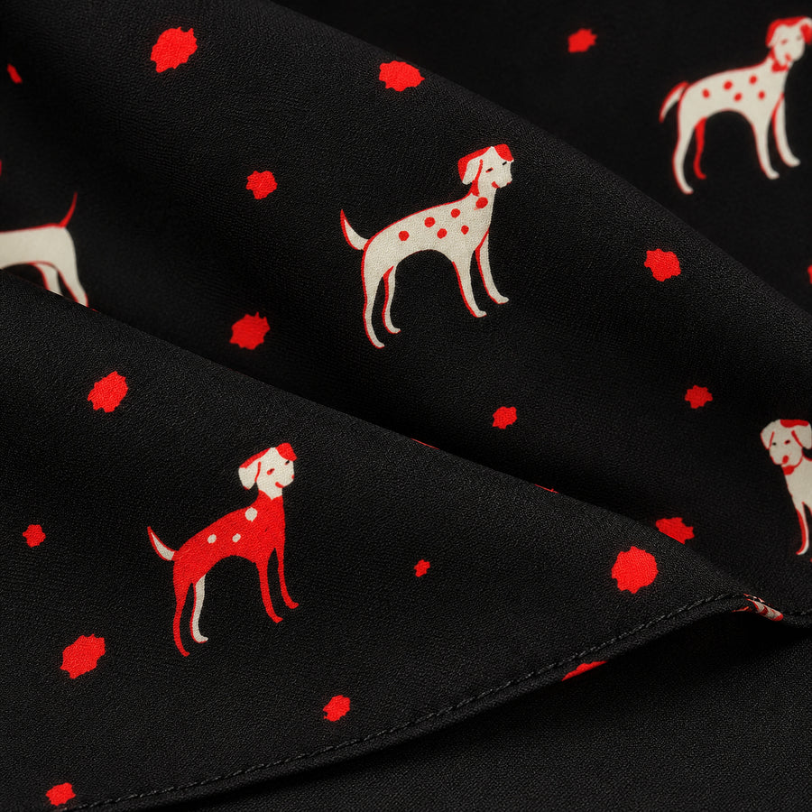 Black Dalmatian pocket square — fabric and design close-up.