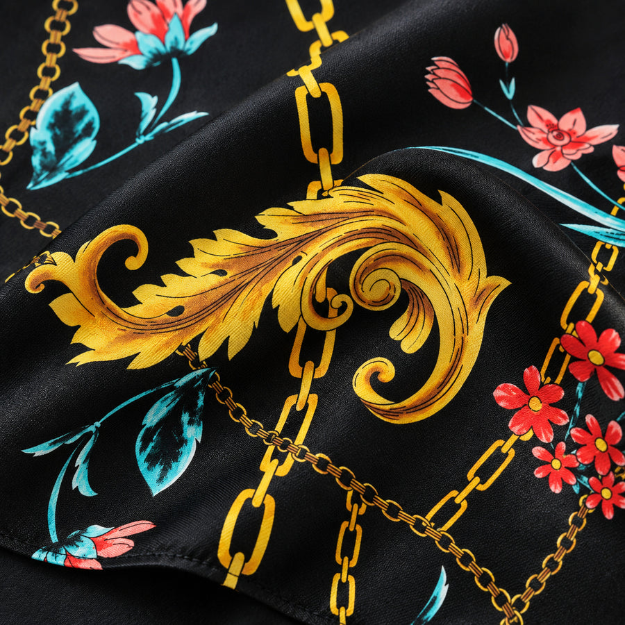 Black & Gold Chain Pattern pocket square — fabric and design close-up.