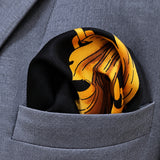 Black & Gold Chain Pattern pocket square — close-up wearing detail.