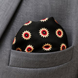 Black & Gold Reversible pocket square — close-up wearing detail.